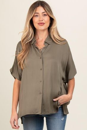 Pinkblush Dolman Sleeve Button Down Blouse in Olive Green at Nordstrom, Size Small