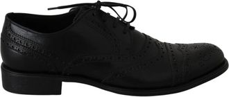 Dolce & Gabbana Elegante Zwarte Leren Derby Wingtip Schoenen - Heren - Nette schoenen - Zwart - 41 EU - Leer - Schoenen