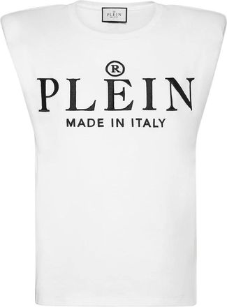 Philipp Plein Tops, Dames, Wit, XL, Katoen, Tank Top Padded Shoulder