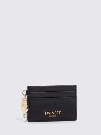 Twinset Faux Leather Card Holder with Metallic Logo and Charm