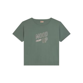 Freddy T-shirt cropped ampia in jersey tecnico con stampa Mood Up