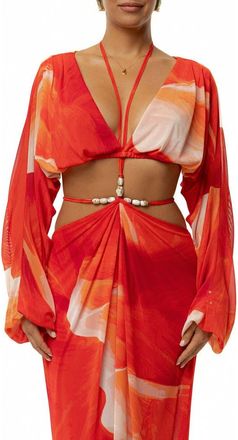 JLUXLABEL Selene Draped Crop Top in Red at Nordstrom, Size Medium