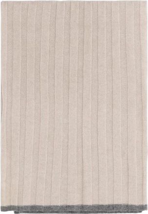 Brunello Cucinelli Sciarpa in cashmere a coste con finiture a contrasto - - Accessories - Uomo - Beige - ONE SIZE