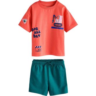 Next Kids Dig All Day Graphic T-Shirt & Drawstring Shorts Set in Orange at Nordstrom, Size 12-18M