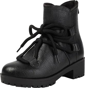 Generic Womens Classic Ankle Boots Round Toe Medium Block Heel Platform With Functional Lace Up For Daily Casual Comfort