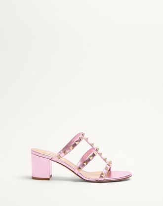 Valentino Garavani Rockstud Slide Sandal In Laminated Nappa Leather 60Mm Wo