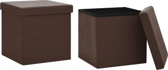 vidaXL Sgabelli Con Contenitore Pieghevoli 2 Pz Marroni In Pvc - Vidaxl