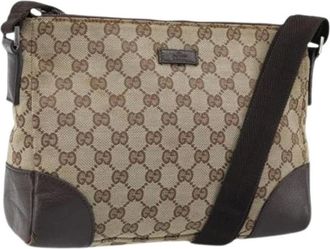 Gucci Pre-owned Cross Body Bags, female, Beige, Size: ONE SIZE Pre-owned Canvas Cross Body Bag