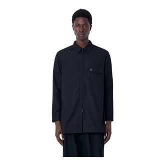 Yohji Yamamoto Light Jackets, male, Black, Size: XL Chain Stitch Broad Zip Open Blouse