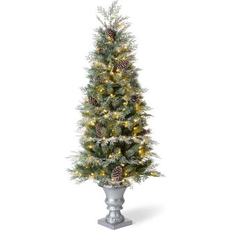 Glitzhome 5FT Pre-Lit Pine Artificial Christmas Porch Tree with 180 Warm White Lights in Green at Nordstrom