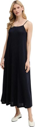 Marc O'Polo Pliss&eacute;e Slip Midi Jurk - Dames - Casual kleedjes - Blauw - M - Polyester - Kleedjes