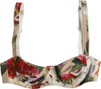 Dolce & Gabbana Womens Beige Floral Balconcino Underwired Bra Underwear Silk Elastane Clothing