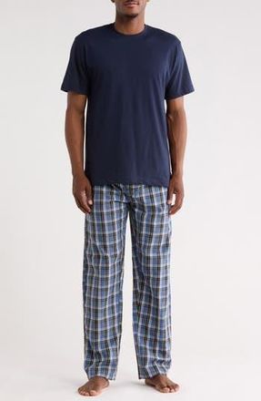 Majestic International T-Shirt & Plaid Pajama Pants Set in Blue/Lemondrop at Nordstrom Rack, Size X-Large