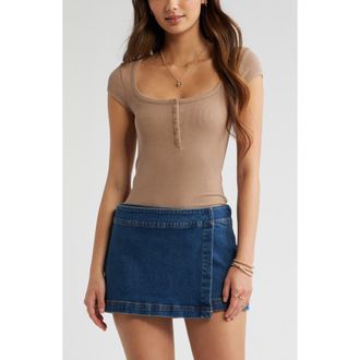 BP. Square Neck Stretch Knit Henley T-Shirt in Brown Fresco at Nordstrom, Size Xx-Small