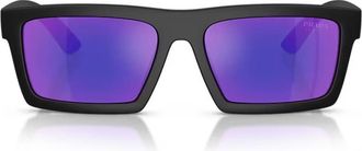 Prada Blue Mirror Violet Rectangular Mens Sunglasses PS A07S 1BO05U 55