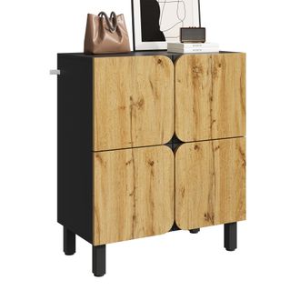 STILVORA Mueble Zapatero Con 4 Puertas Y Estantes Ajustables, Dise&ntilde;o Bicolor, En Mdf, 80&times;38,5&times;95 Cm, Negro Y Natural