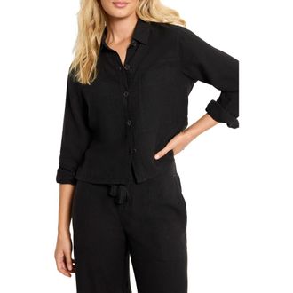Nic+Zoe Rumba Linen Blend Shirt Jacket in Black Onyx at Nordstrom Rack, Size Small