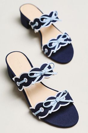 Maeve Bow Scalloped Double-Strap Block Heels