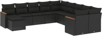 vidaXL Set De Sof&aacute;s De Jard&iacute;n 11 Pzas Y Cojines Rat&aacute;n Sint&eacute;tico Negro Vidaxl