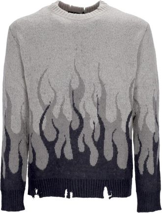 Vision Of Super Flames Crew Neck Sweater Oversize Fit - Heren - Ronde hals truien - Grijs - XL - Truien & Vesten