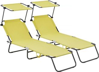 Habitat et Jardin Habitat Et Jardin - Pack de 2 tumbonas plegables Lazy - Con parasol - Amarillo