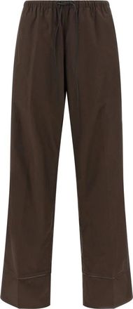 Yves Salomon Poplin Broek - Dames - Wijde Broeken - Bruin - S - Katoen - Broeken