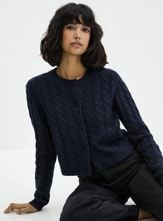 Icone Womens Touch of wool cable-knit cropped Cardigan Sweater