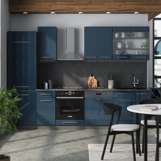 Vicco Mueble De Cocina Fame-line, Azul Oscuro Alto Brillo/antracita, 300 Cm, Et Antracita