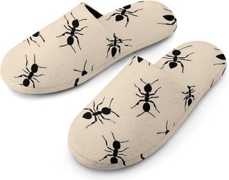 Generic Black Ants Warm Mens Slippers Slip On Soft Fleece House Shoes Winter Indoor Outdoor