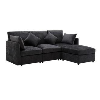 STILVORA Sof&aacute; Esquinero Convertible 3 Plazas En Chenilla Con Puff M&oacute;vil, Asiento Ergon&oacute;mico Y 4 Cojines, Gris