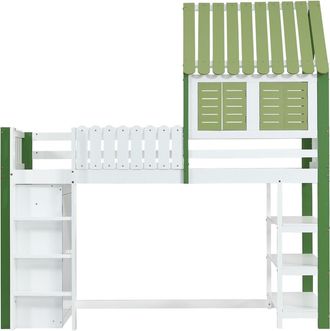 Urban Meuble Litera infantil blanca y verde con techo