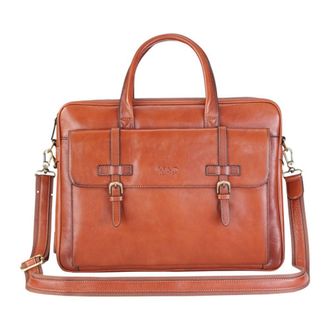 Infinity Leather Genuine Leather Laptop Messenger Crossbody Shoulder Bag - Belmont in Tan