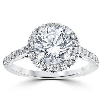 Pompeii3 Certified 2 1/3Ct Round Diamond Halo Engagement Ring 14k White Gold Lab Grown Size Selectable