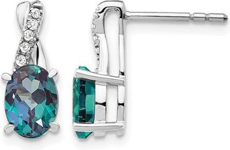 Diamond2Deal 14K White Gold Created Alexandrite and Diamond Earrings