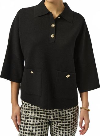 Joseph Ribkoff Boxy Knit Pullover With Polo Collar In Black