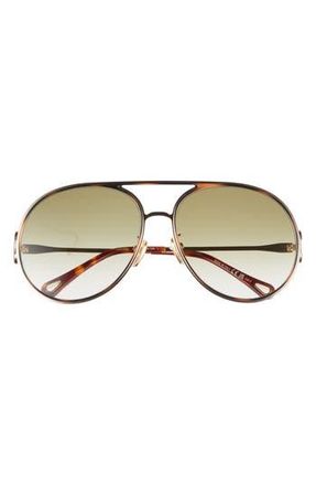 Chlo&eacute; 61mm Polarized Gradient Aviator Sunglasses in Gold Gold Green at Nordstrom Rack