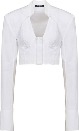 Balmain cropped cotton blouse - women - Cotton - 36 - White