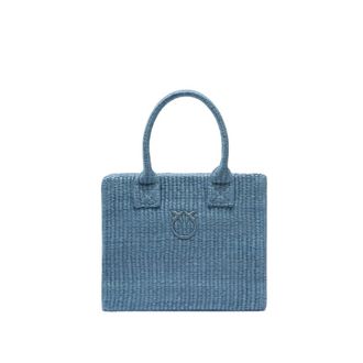 Pinko Tote Bags, female, Blue, Size: ONE SIZE Beach Shopper Mini Rafia