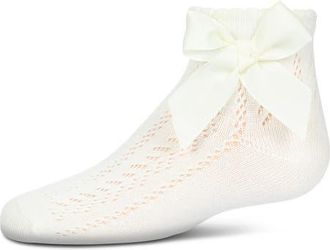 MeMoi Knit Openwork Bow Anklet Socks in Winter White at Nordstrom, Size 6-12M