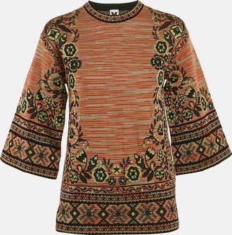 M Missoni Beige/green Floral Patterned Knit Top