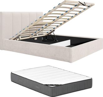 Vente-Unique Canap&eacute; abatible 140 x 190 cm con cabecero costuras verticales - Tela - Beige - Con colch&oacute;n - KILACLO