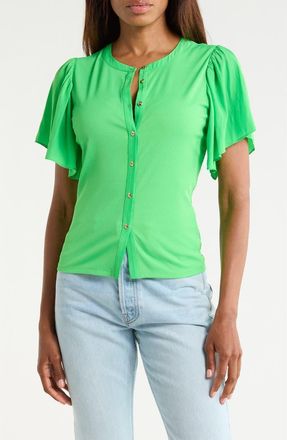 Ramy Brook Colette Mixed Media Flutter Sleeve Top in Tropic Green at Nordstrom Rack, Size Xx-Small