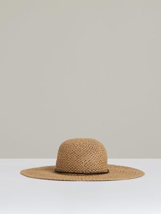 Reiss Womens Brown Paper Woven Wide Brim Straw Hat, Size: S-M