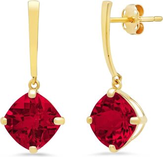 MAX + STONE 14k Yellow Gold Solitaire Cushion-Cut Gemstone Drop Earrings (8mm)