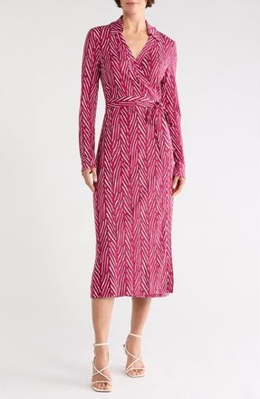 Diane Von F&uuml;rstenberg Abigail Long Sleeve Wrap Dress in Piazza Tiger Mini Beet Pink at Nordstrom Rack, Size Xx-Small