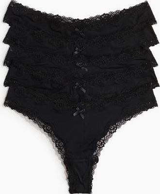 H&M 5-pack Microfibre And Lace Brazilian Briefs in Black at Nordstrom, Size X-Small