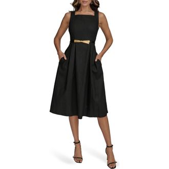DKNY Linen Blend A-Line Dress in Black at Nordstrom Rack, Size 10