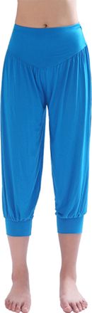 Hoerev Womens Super Soft Modal Spandex Harem Yoga Pilates Capri Pants Blue Medium
