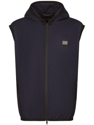 Dolce & Gabbana logo-plaque hooded gilet - men - Elastane/Polyester/Polyamide/Cotton - 46 - Blue
