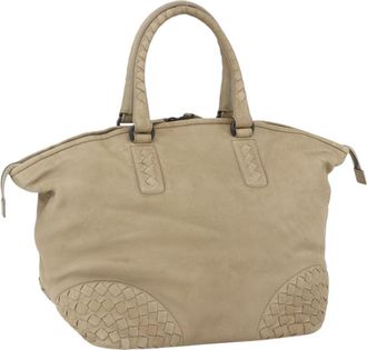 Bottega Veneta Intrecciato Handbag Leather Beige Leather Handbag (Pre-Owned)